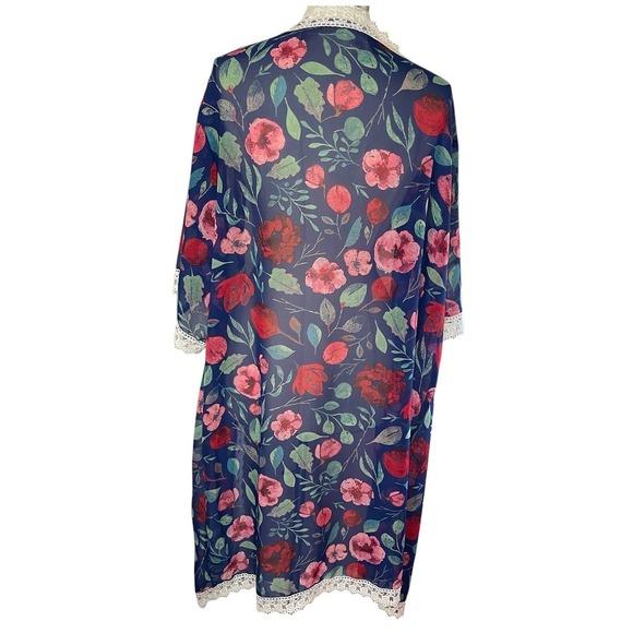 LULA ROE Chloe Lace Trimmed Chiffon Floral Longline Kimono - Picture 8 of 8